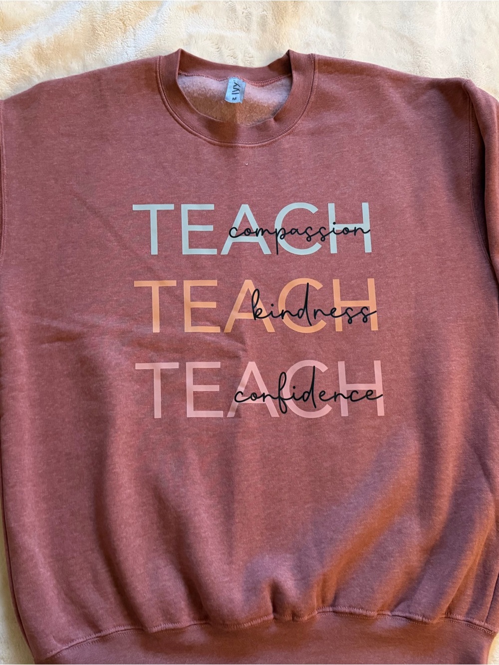 TEACH Compassion Kindness Confidence Crewneck Sweatshirt - Mauve